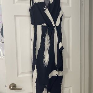 Blue and White Sleeveless V-Neck Sheath Dress